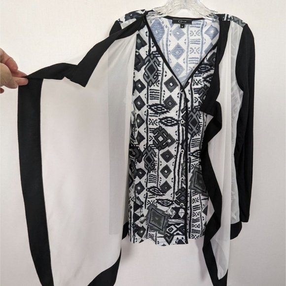 Cativa long sleeve button front abstract white black blouse size Medium - Picture 4 of 11